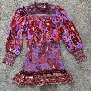Farm Rio Sweet Floral Long Sleeve Mini Dress, Size Small